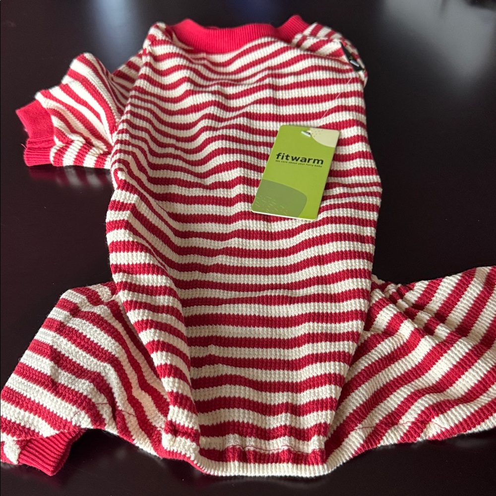 Fitwarm Red and White Striped Dog Pajamas L - Picture 3 of 4